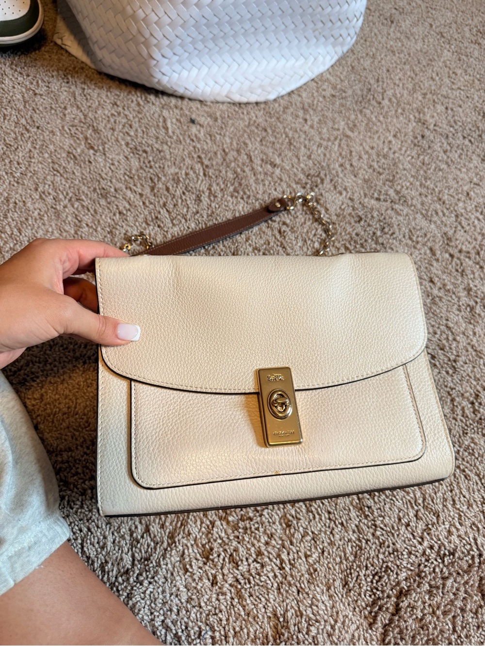 Coach Pebbled Leather Shoulder Bag in Cream with Gold Hardware